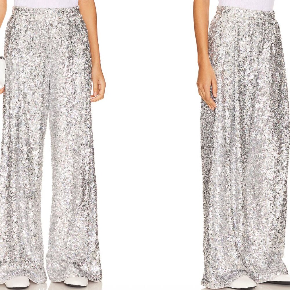 Essentiels Antwerp Silver Sequin-Embellished Wide Leg Pants